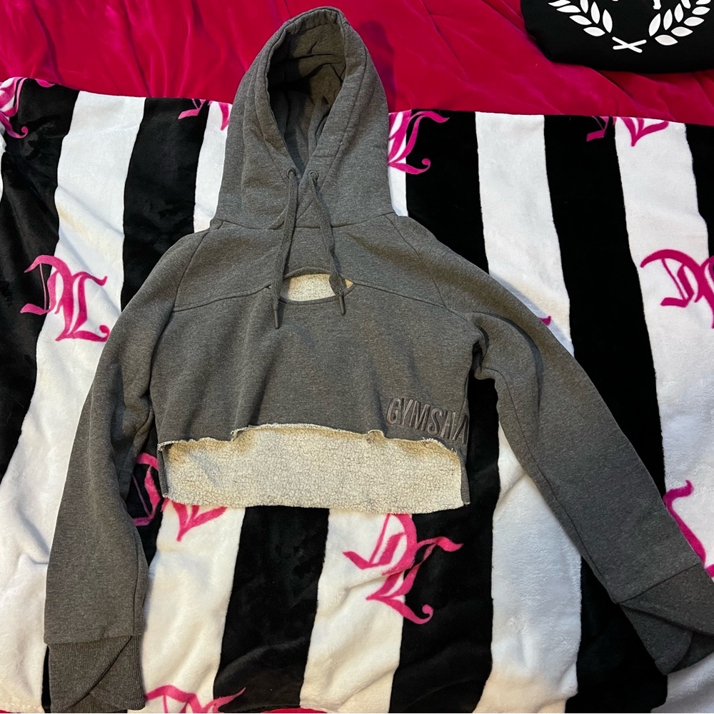 Gymshark raw edge Gray Cropped Hoodie
